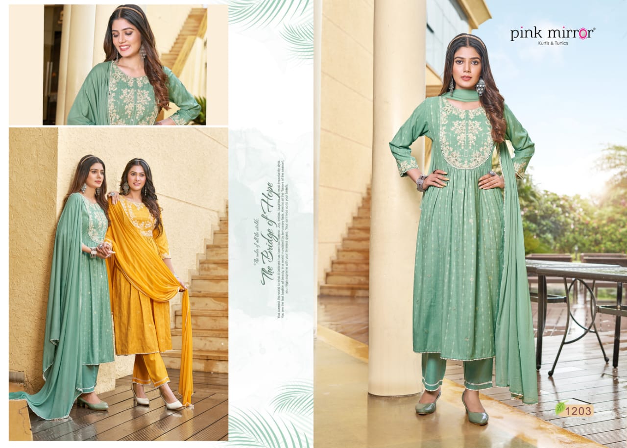 Artistic By Pink Mirror Naira Cut Readymade Suits Catalog